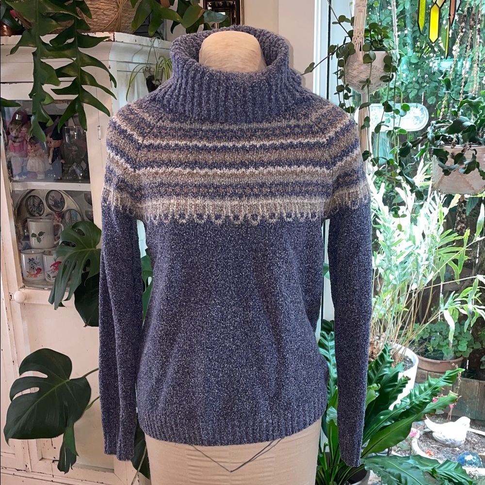 Cozy Blue and Gray Turtleneck Sweater - Columbia L